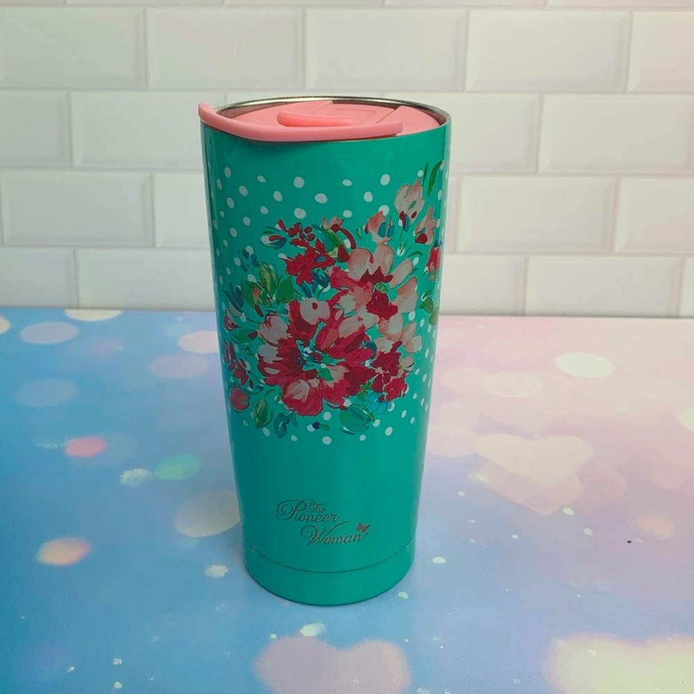 The Pioneer Woman Maverick Garden Tumbler Stainless Steel 20 oz Aqua Teal Pink